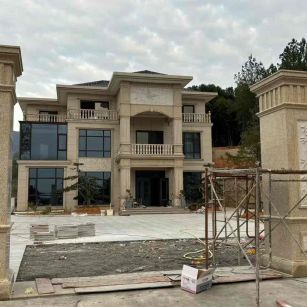 北京 黄金麻花岗岩别墅雕花外墙干挂配上门口雕花罗马柱