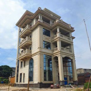 北京 黄金麻花岗岩石材别墅外墙干挂搭配（雕花栏杆花瓶柱门楼罗马柱）