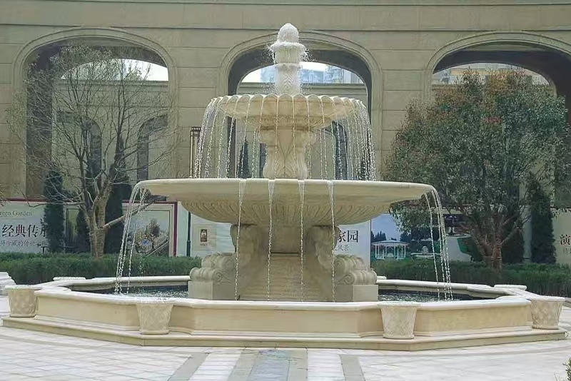 北京 黄金麻花岗岩异型加工——户外庭院石雕流水喷泉