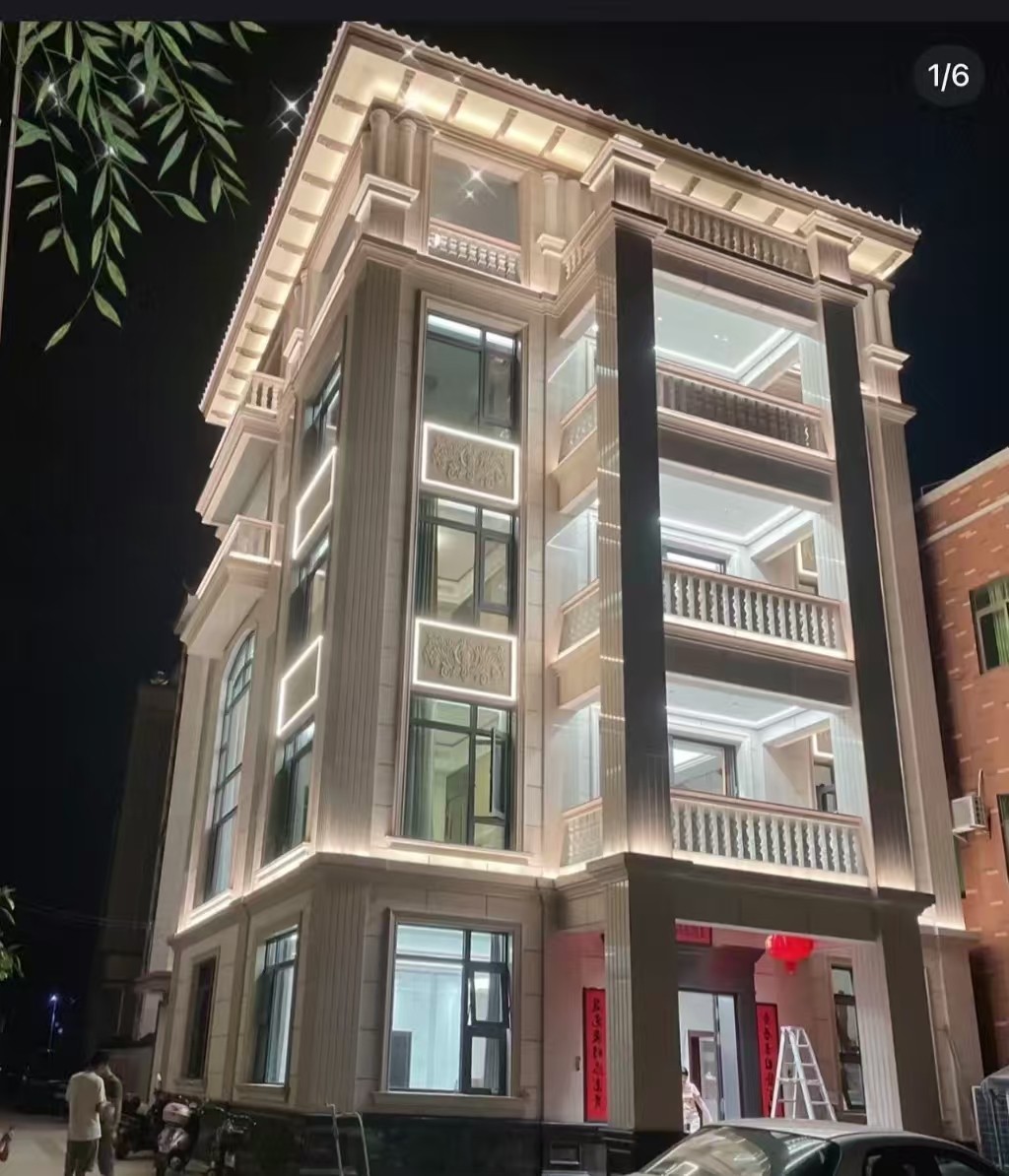 北京 芝麻白花岗岩别墅外墙夜间效果