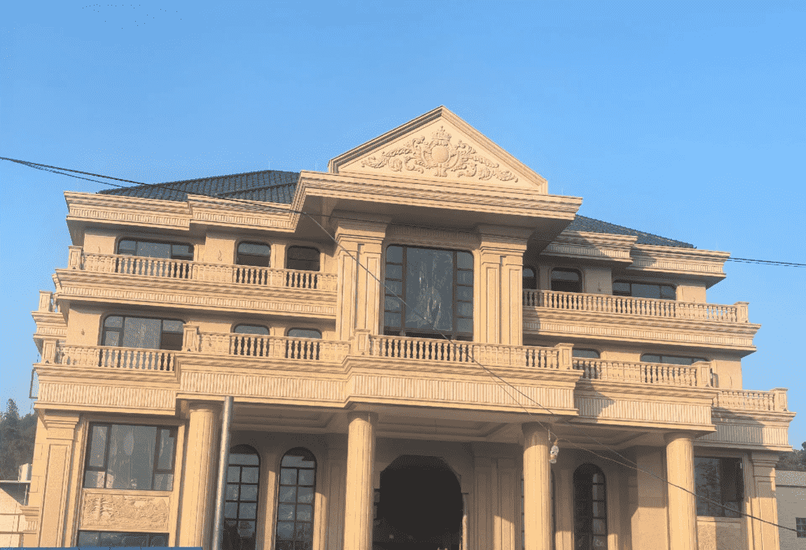 北京黄金麻别墅外墙干挂石材效果示例