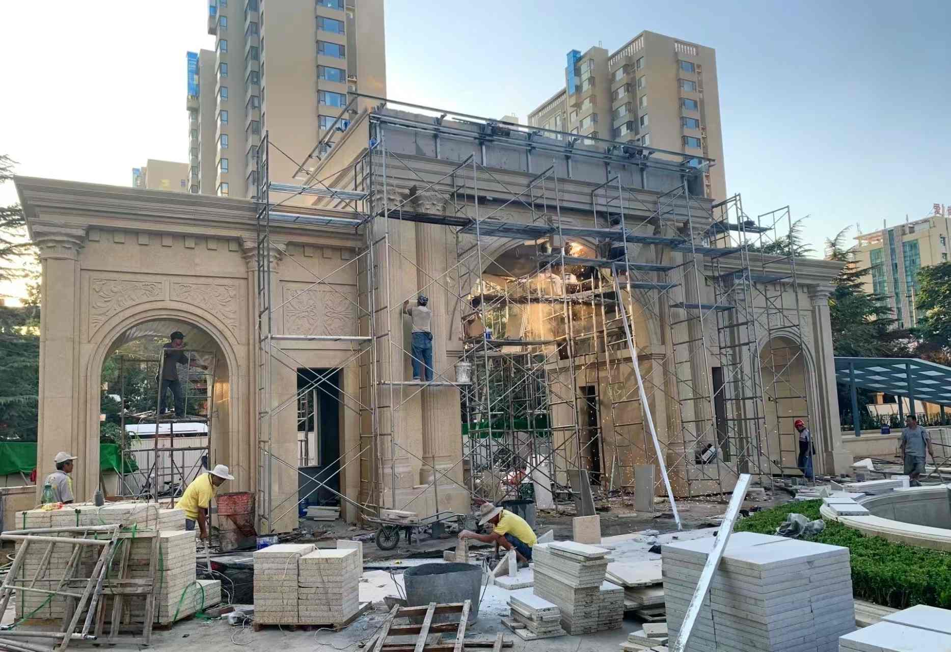 北京 黄金麻荔枝面花岗岩小区门楼外墙干挂